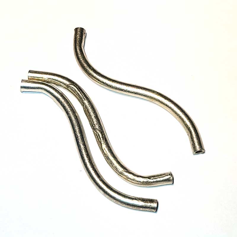 Metal Beads - 3x50mm S Curve Tube Noodle - Brushed Silver (15)