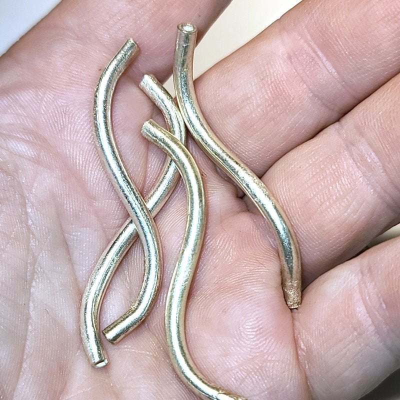 Metal Beads - 3x50mm S Curve Tube Noodle - Brushed Silver (15)