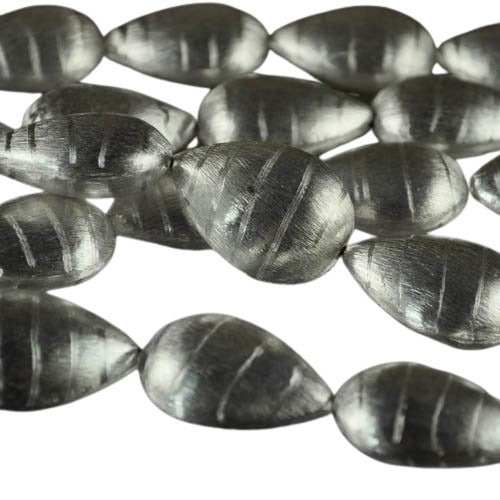 Metal Beads - 28mm - Puff Pear Drop - Stripey Brushed Silver