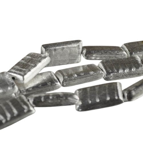 Metal Beads - 10x18mm - Puff Rectangle - Stripey Brushed Silver