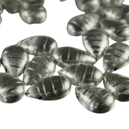 Metal Beads - 20mm - Horizontal Puff Pear Drop - Stripey Brushed Silver