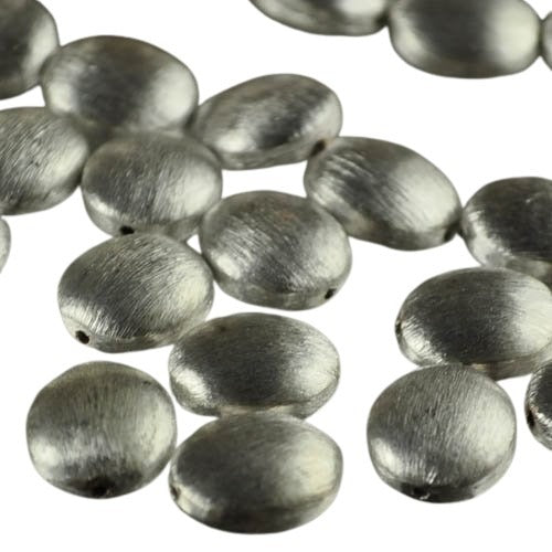 Metal Beads - 12x14mm - Puff Oval - Brushed Silver