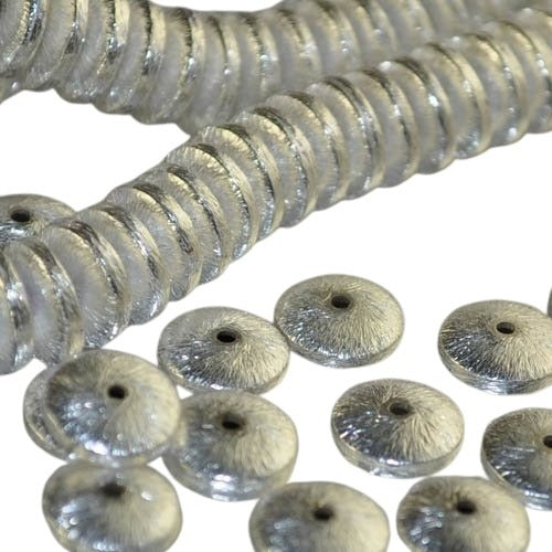 Metal Beads - 10mm - Disc Rondelle - Brushed Silver