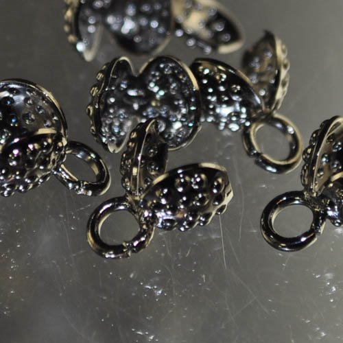 Clamshell Bead Ends -  Textured with Closed Loop - Gunmetal