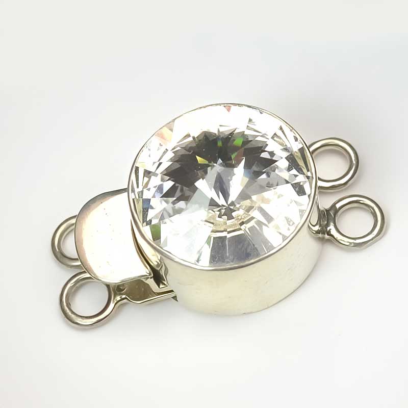Box Clasp Round Rivoli - 2-Strand - Crystal - Sterling