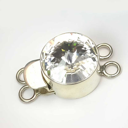 Box Clasp Round Rivoli - 2-Strand - Crystal - Sterling