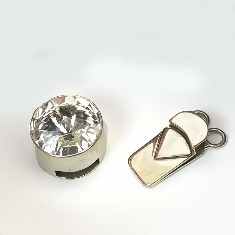 Box Clasp Round Rivoli - 2-Strand - Crystal - Sterling