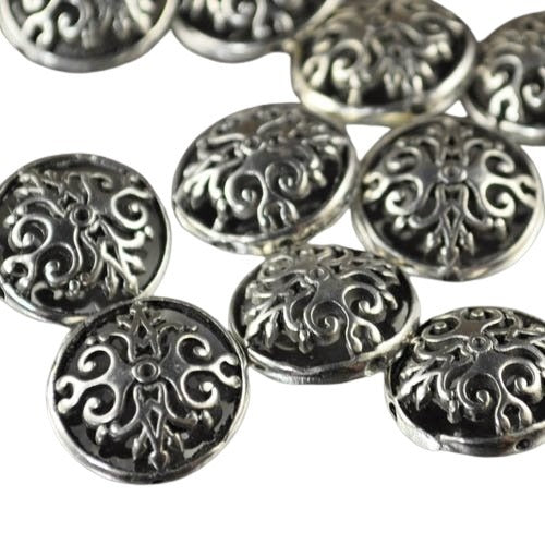 Metal Beads - 16mm - Shooting Flames Puff Coin - Antiqued Zinc
