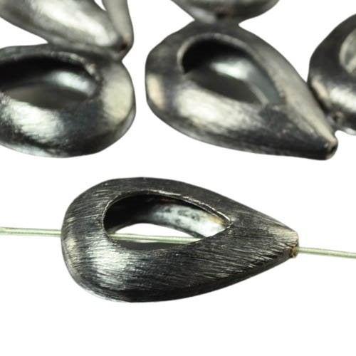 Metal Beads - 23mm - Open Frame Puff Pear Drop - Brushed Gunmetal