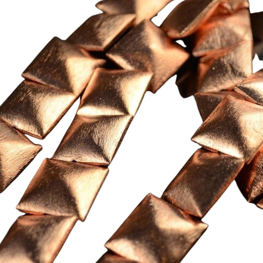 Metal Beads - 20mm - Puff Square - Brushed Copper