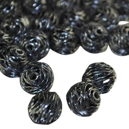 Metal Beads - 12mm - Wound Wicker Ball - Gunmetal