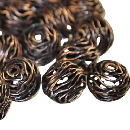 Metal Beads - 12mm - Wound Wicker Ball - Antique Copper
