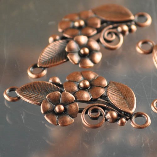 Link -  Mirror Double Nosy Posy - Inline Connection - Antiqued Copper