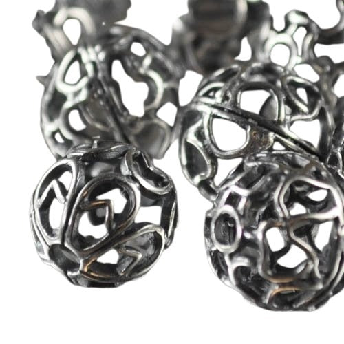 Metal Beads - 11mm - Holey Lace Ball - Antiqued Silver