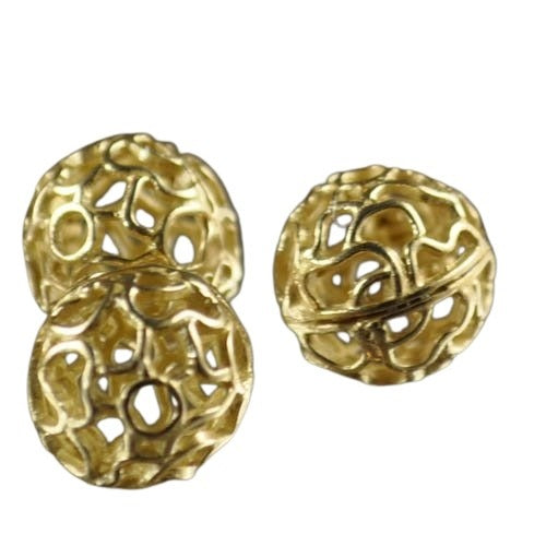 Metal Beads - 11mm - Holey Lace Ball - Bright Brass
