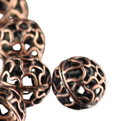 Metal Beads - 11mm - Holey Lace Ball - Antiqued Copper