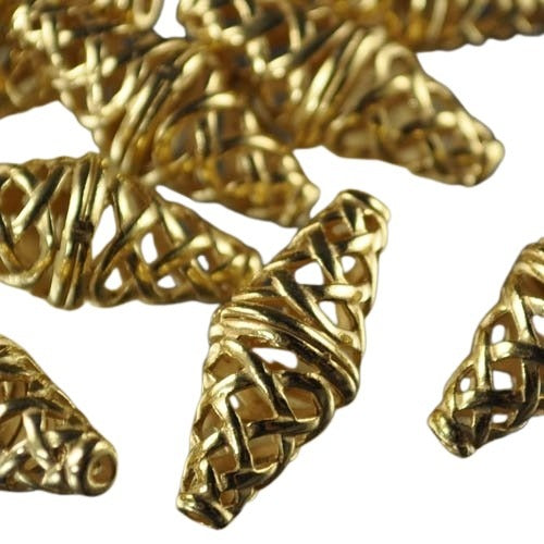 Metal Beads - 25mm - Basketweave Bicone - Bright Brass