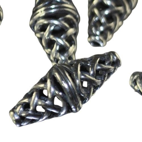 Metal Beads - 25mm - Basketweave Bicone - Antiqued Silver