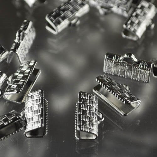 Ribbon End Clamp - 13mm Weave Pattern - Nickel Plated