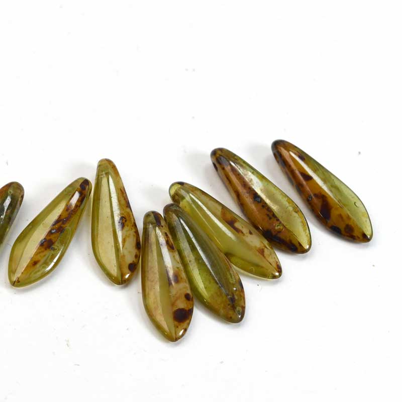 Fringe Beads Dagger Beads - 16mm - Dappled Fern (25)