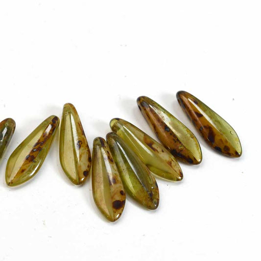 Fringe Beads Dagger Beads - 16mm - Dappled Fern (25)