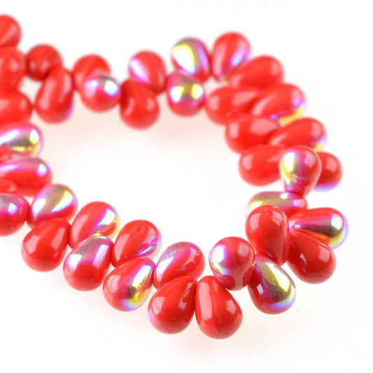 Drop Beads - 4x6mm Tiny Tims - Red Coral AB (50)