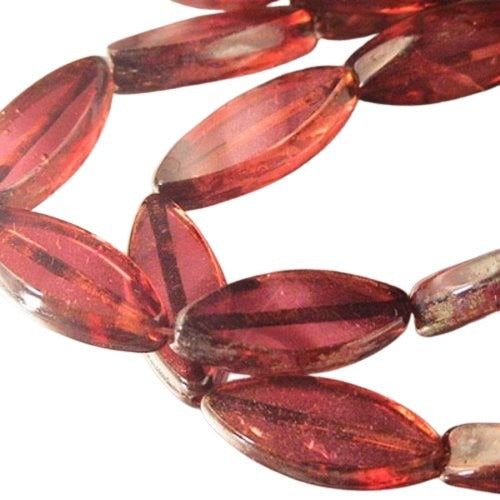 Glass Beads - 8x17mm - Flat Pointed Oval - Cranberry Cooler