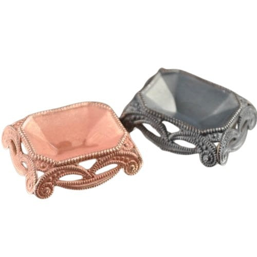 Findings - Vintage Stone Mount - 19x25mm Filigree Rectangle - Raw Brass