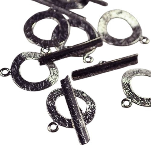 Toggle Clasp Hammered Flat - Antiqued Sterling