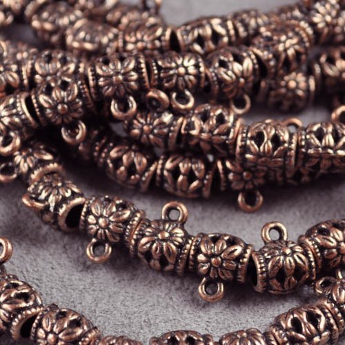 Bail -  Ornate Barrel w Loop - Antique Copper