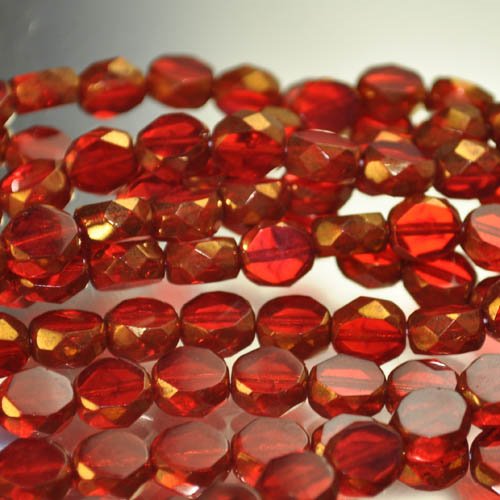 Fire Polish - 8mm - Faceted Windows - Bronzed Ruby (strand 25)