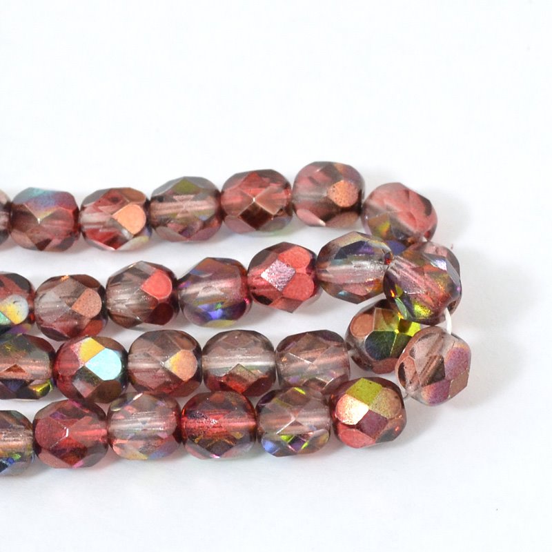 Fire Polish Faceted Round - 6mm - Raspberry Magic (25)