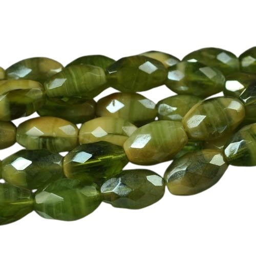 Fire Polish - 8x12mm - Faceted Olive - Olivine Cream Givre Lustre