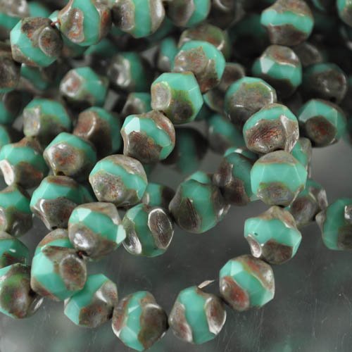Fire Polish Beads Central Cut - 9mm - Ancient Turquoise (Strand 15)
