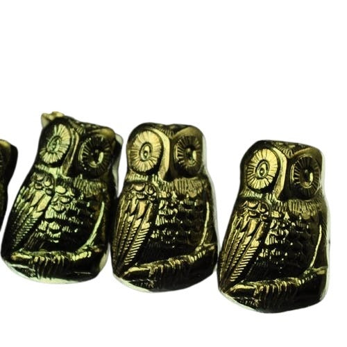 Czech Glass Button - 12mm Startled Owl - Metallic Gold
