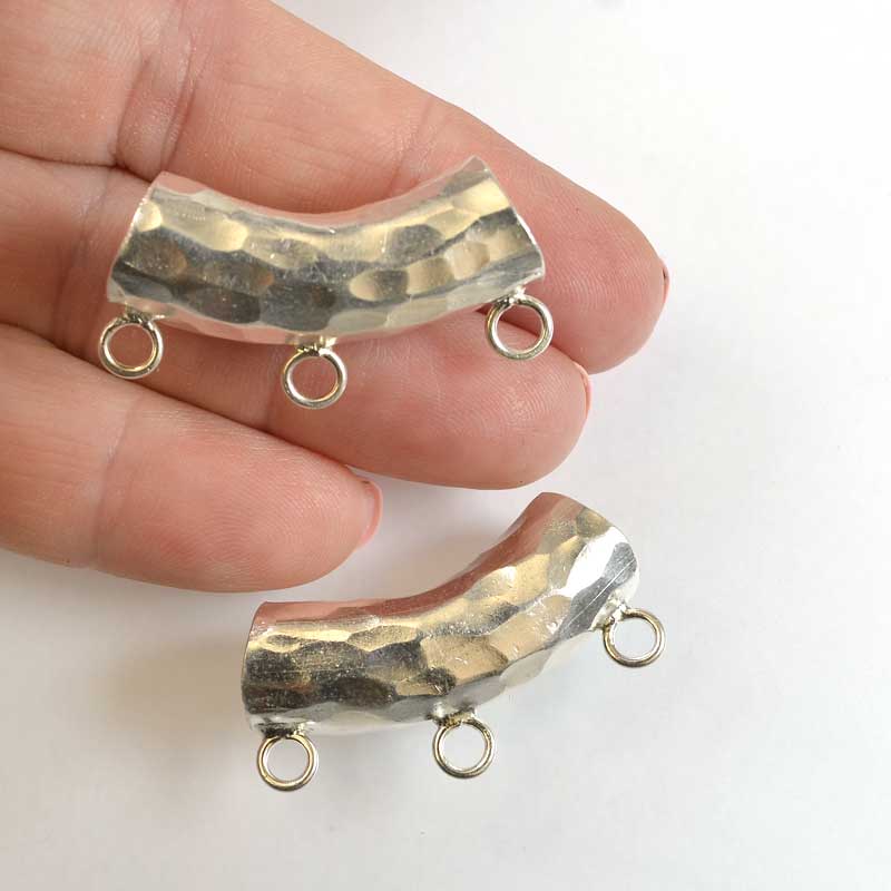 Bail -  Hammered Tube with Loops - Sterling Silver