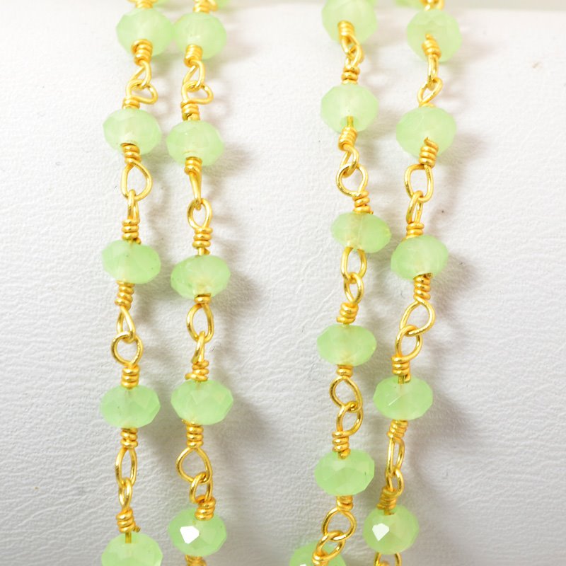 Gemstone Chain - 4mm Faceted Rondelle on Wire Link - New Burma Jade / Gold Plate