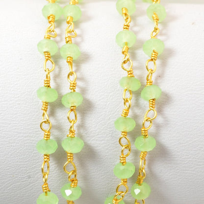Gemstone Chain - 4mm Faceted Rondelle on Wire Link - New Burma Jade / Gold Plate