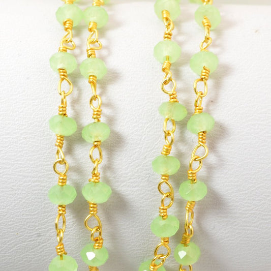 Gemstone Chain - 4mm Faceted Rondelle on Wire Link - New Burma Jade / Gold Plate