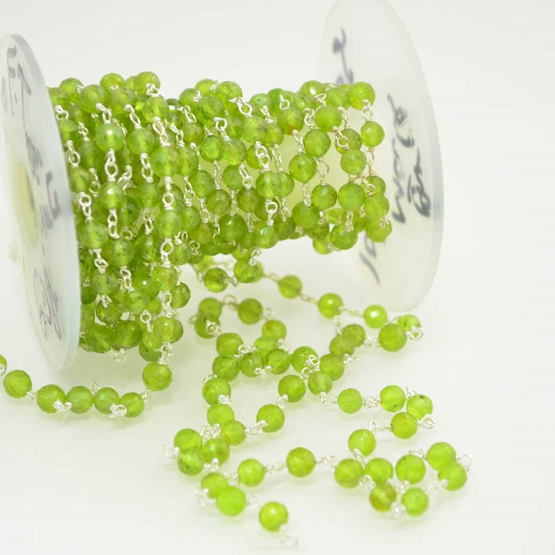 Gemstone Chain - 4mm Faceted Rondelle on Wire Link - New Burma Jade / Gold Plate