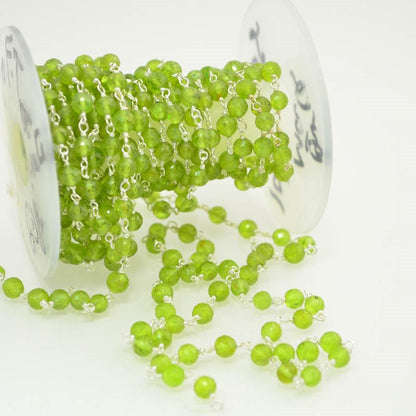 Gemstone Chain - 4mm Faceted Rondelle on Wire Link - New Burma Jade / Gold Plate