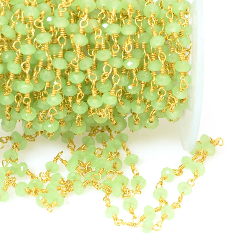 Gemstone Chain - 4mm Faceted Rondelle on Wire Link - New Burma Jade / Gold Plate
