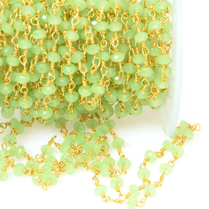 Gemstone Chain - 4mm Faceted Rondelle on Wire Link - New Burma Jade / Gold Plate