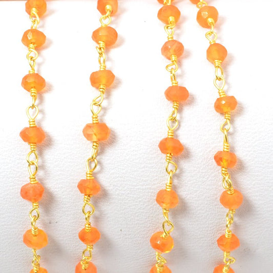 Gemstone Chain - 4mm Faceted Bead on Wire Link - Light Carnelian / Gold Plated (