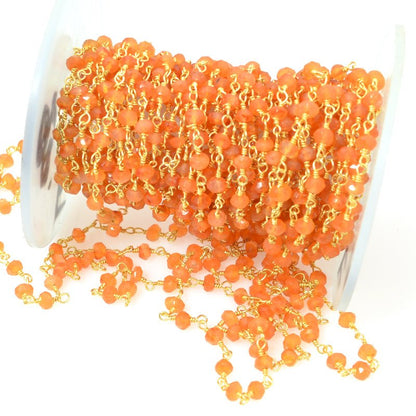 Gemstone Chain - 4mm Faceted Bead on Wire Link - Light Carnelian / Gold Plated (