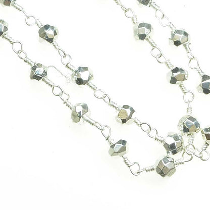 Gemstone Chain - 4mm Faceted Bead on Wire Link - Metallic Silver - Silver (foot)