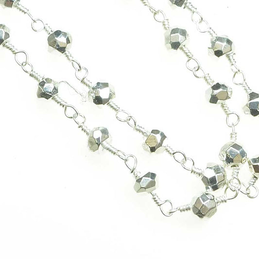 Gemstone Chain - 4mm Faceted Bead on Wire Link - Metallic Silver - Silver (foot)