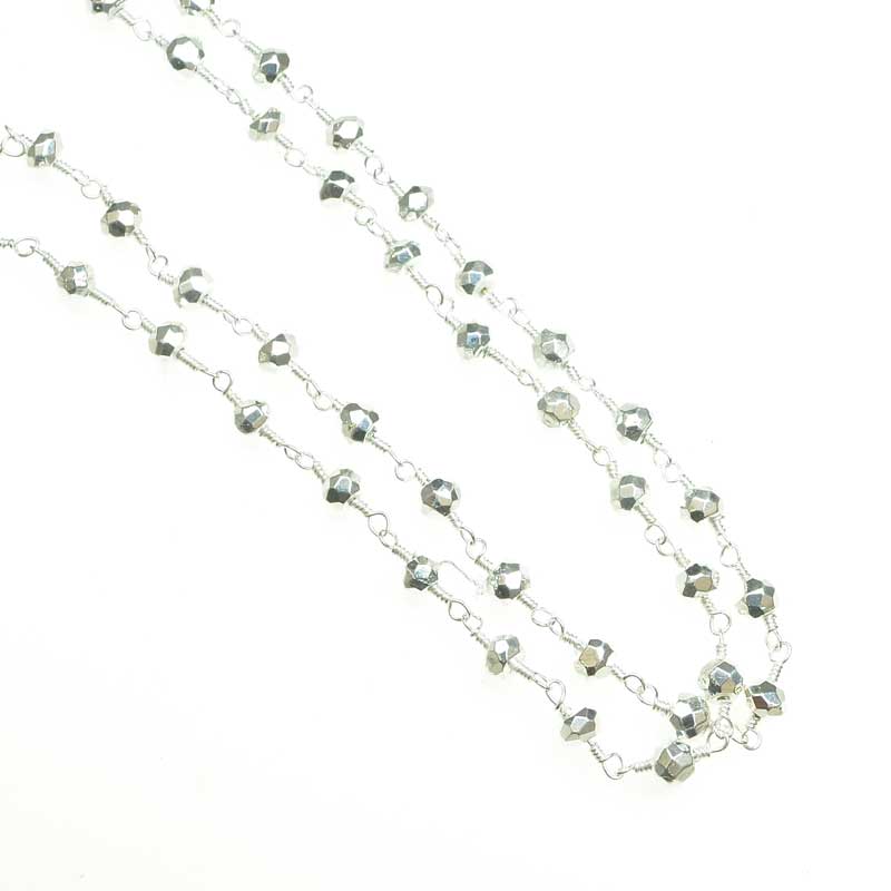 Gemstone Chain - 4mm Faceted Bead on Wire Link - Metallic Silver - Silver (foot)