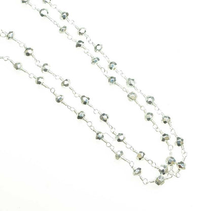Gemstone Chain - 4mm Faceted Bead on Wire Link - Metallic Silver - Silver (foot)