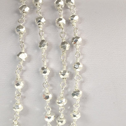 Gemstone Chain - 4mm Faceted Bead on Wire Link - Metallic Silver - Silver (foot)